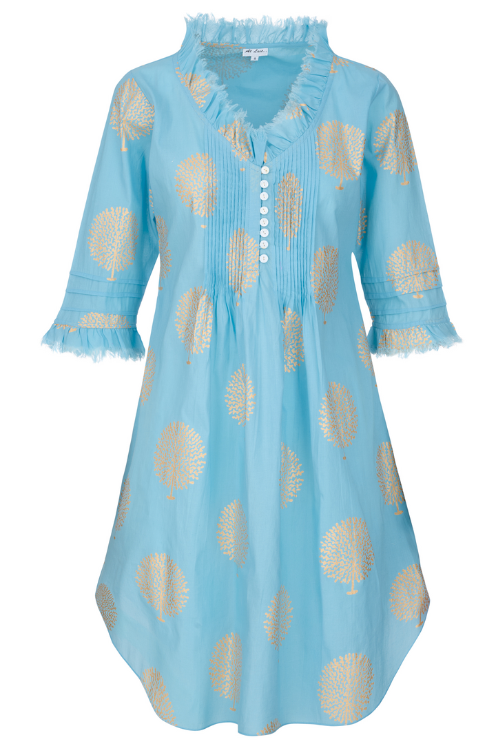 Annabel Cotton Tunic in Baby Blue & Gold