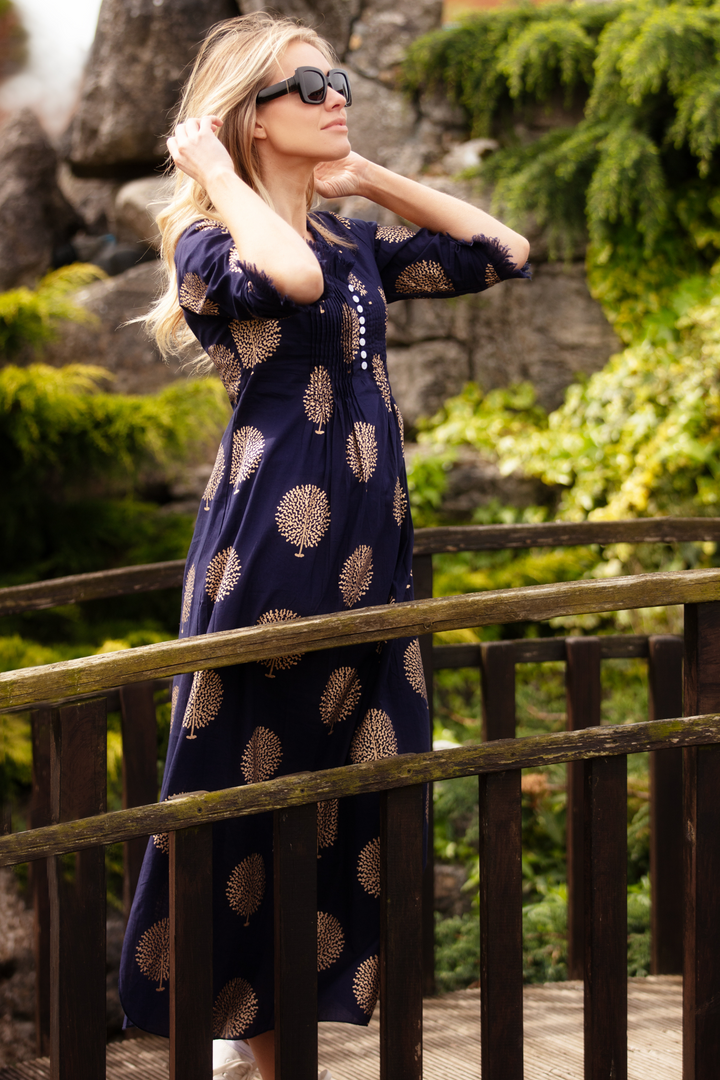 Cotton Annabel Maxi Dress in French Navy