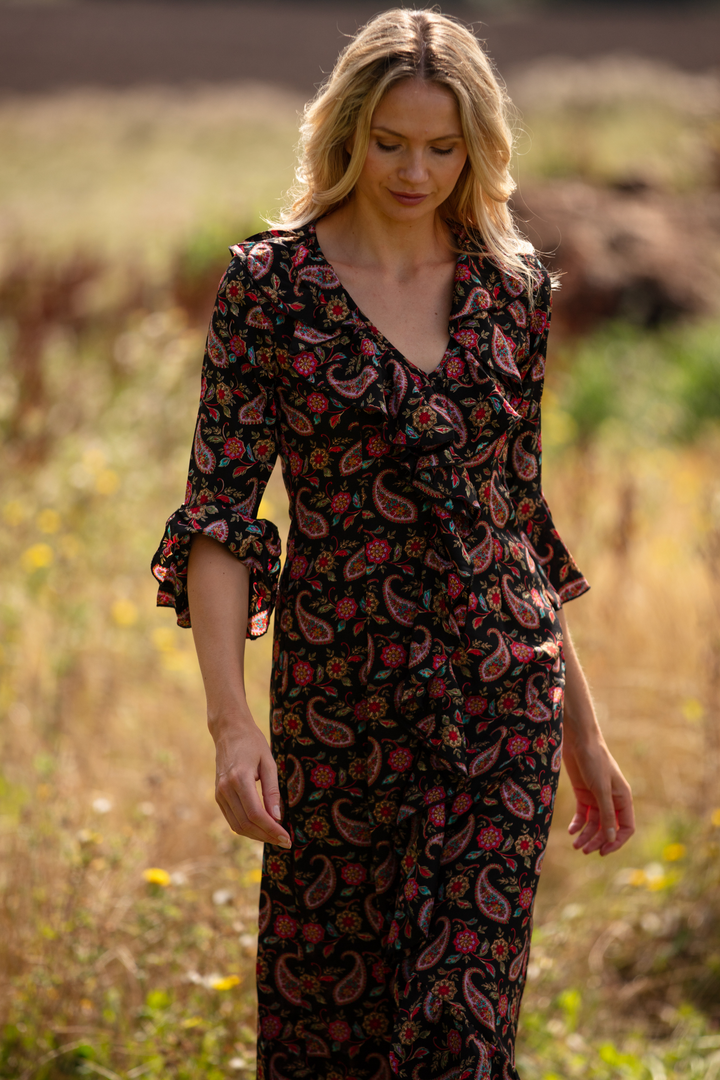 Felicity Midi Dress in Black Teardrop