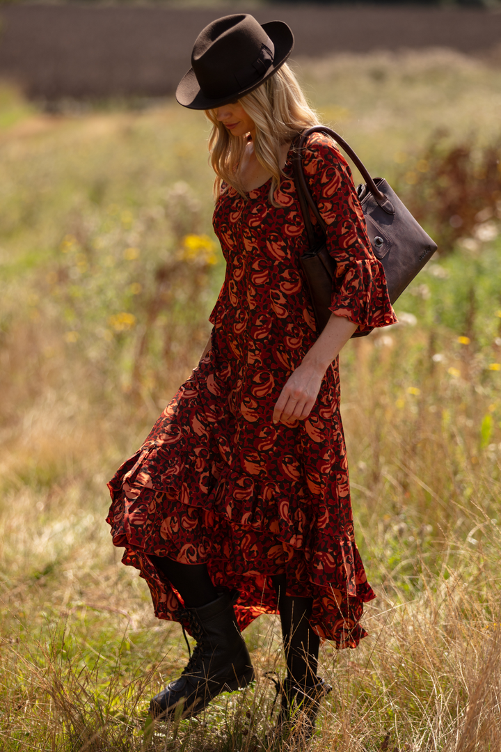 Victoria Midi Dress in Autumn Swirl