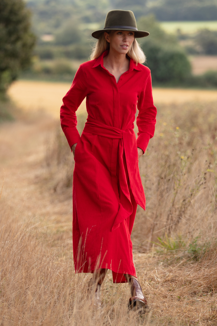 Marigold Corduroy Dress In Pillarbox Red