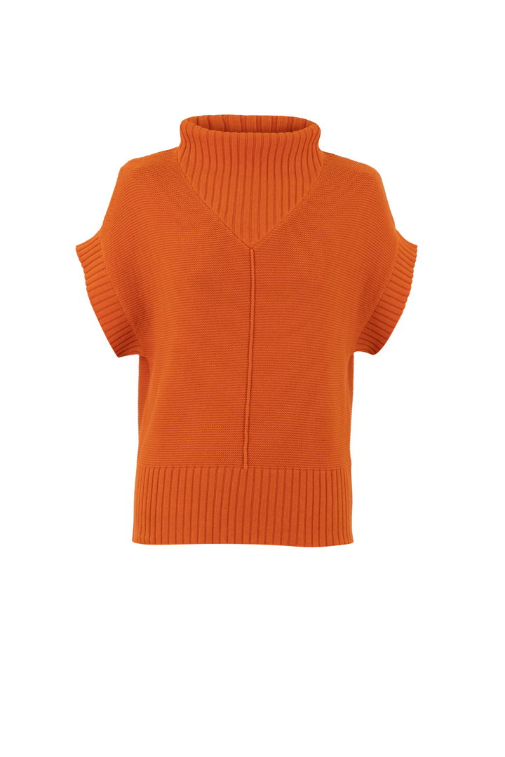 'Marble' Knitted Funnel Neck Sleeveless Sweater in Orange