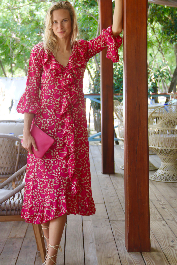 Felicity Midi Dress Hot Pink Swirl