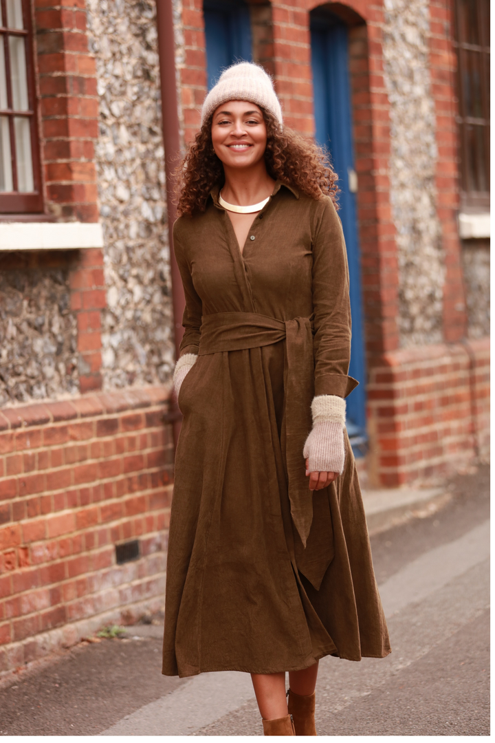 **COMING SOON - AVAILABLE TO PRE-ORDER** Mia Corduroy Midi Dress In Olive