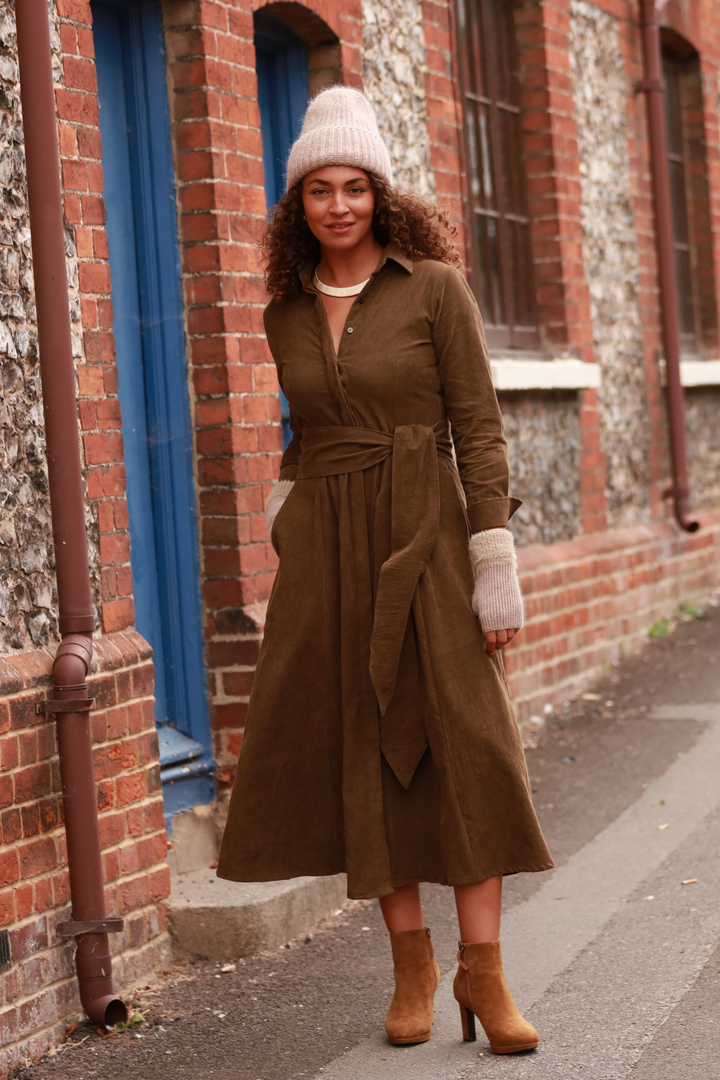 **COMING SOON - AVAILABLE TO PRE-ORDER** Mia Corduroy Midi Dress In Olive