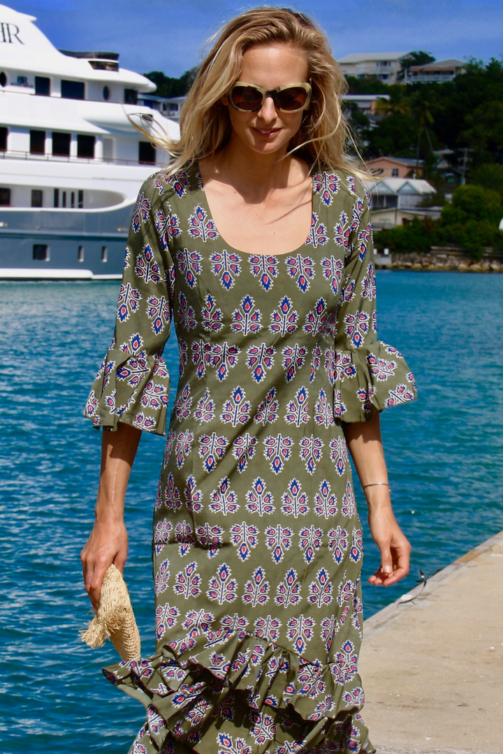 Victoria Midi Dress in Moss