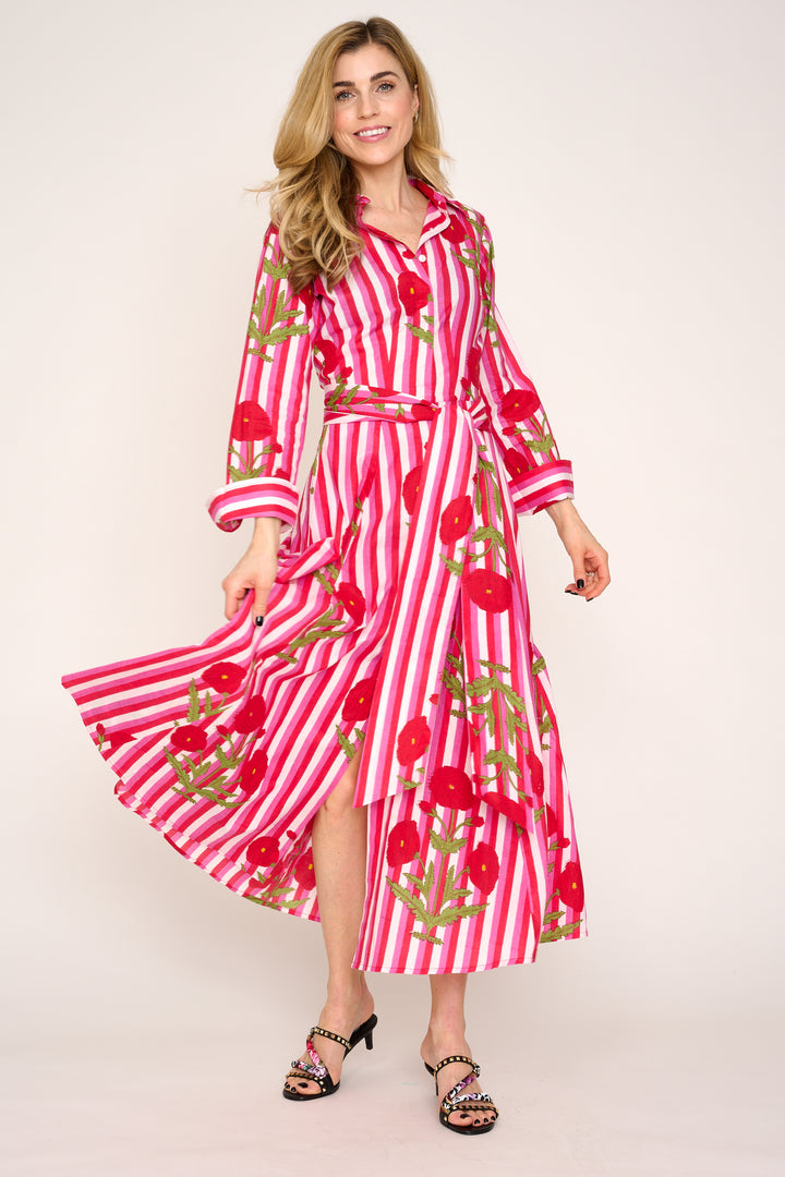 Cotton Marigold Dress in Pink & Red