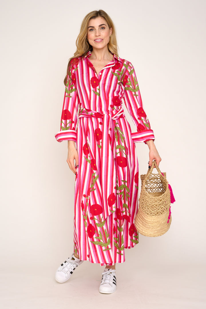 Cotton Marigold Dress in Pink & Red