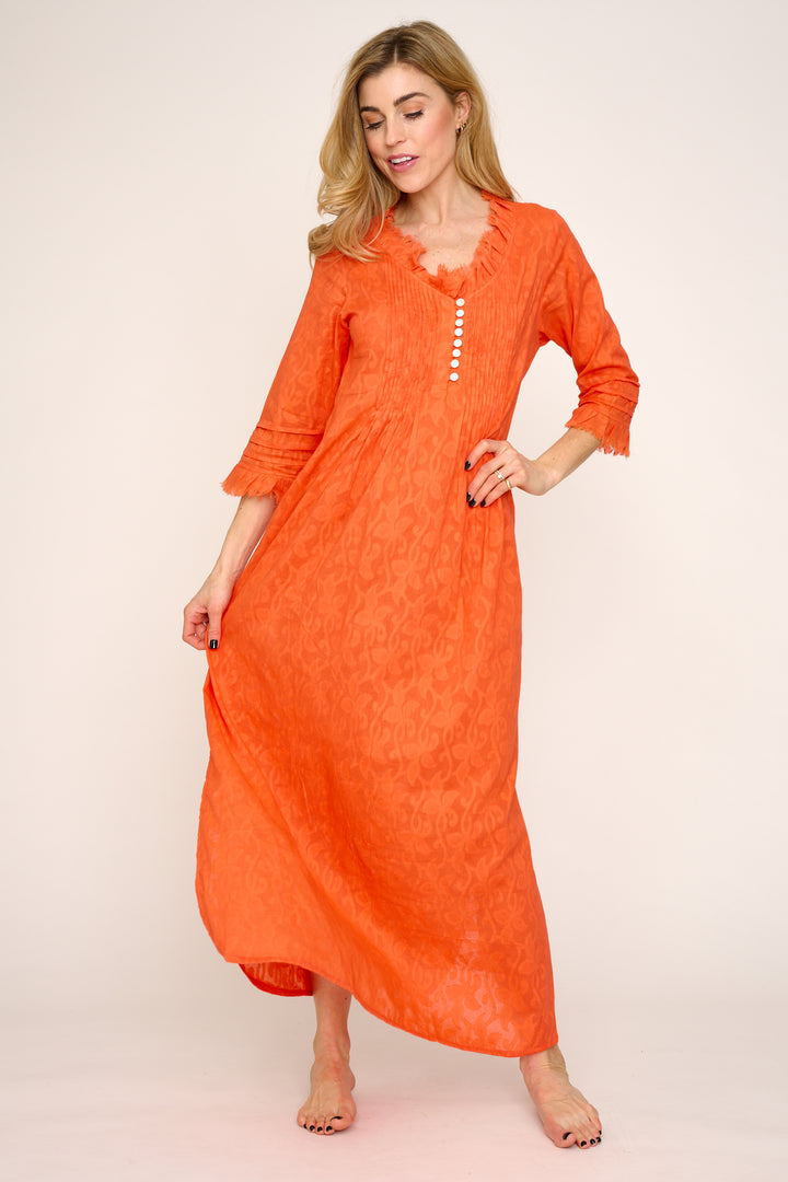 Cotton Annabel Maxi Dress in Hand Woven Hot Orange