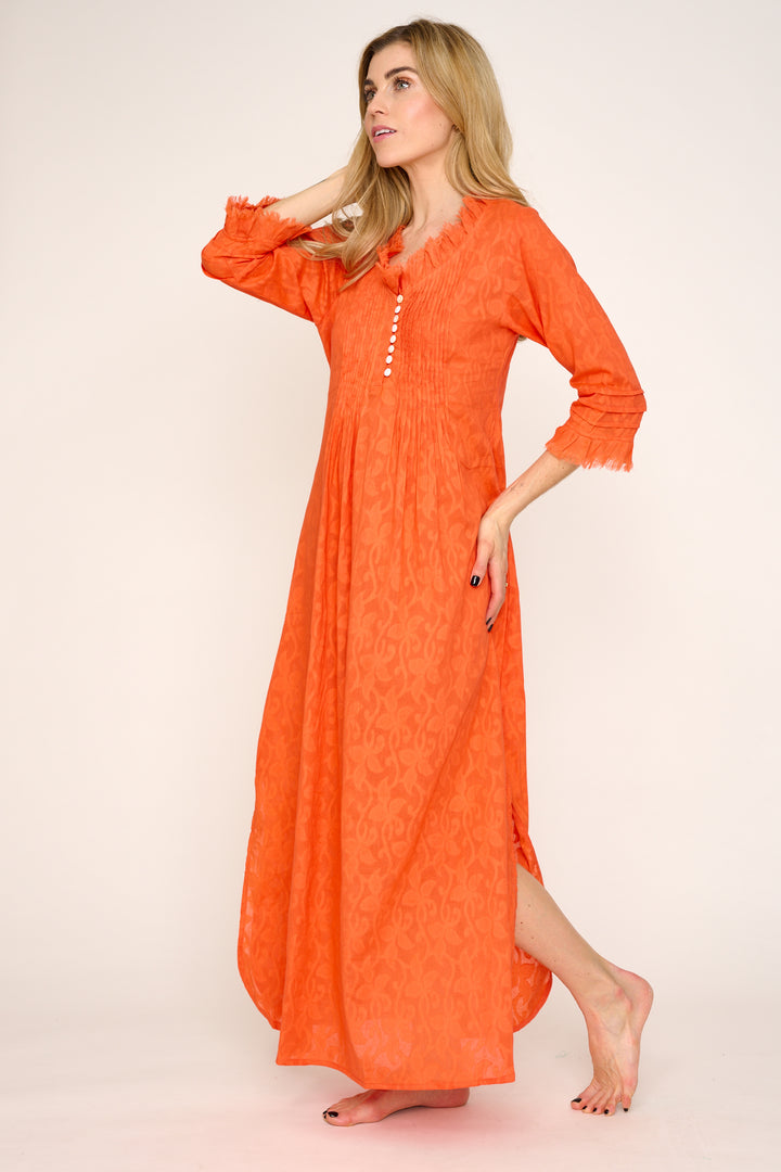 Cotton Annabel Maxi Dress in Hand Woven Hot Orange