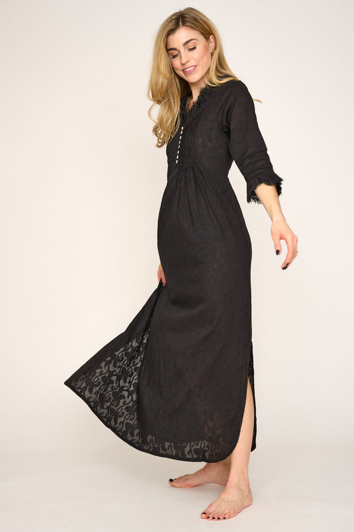 Cotton Annabel Maxi Dress in Hand Woven Black