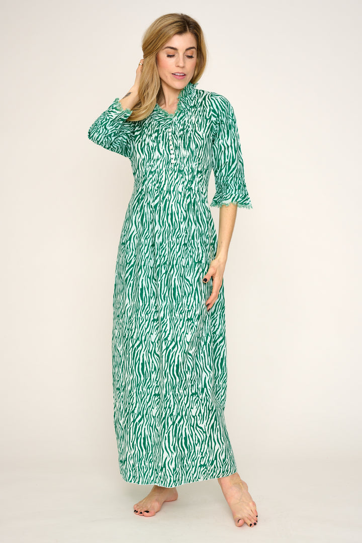 Cotton Annabel Maxi Dress in Sea Green Reeds