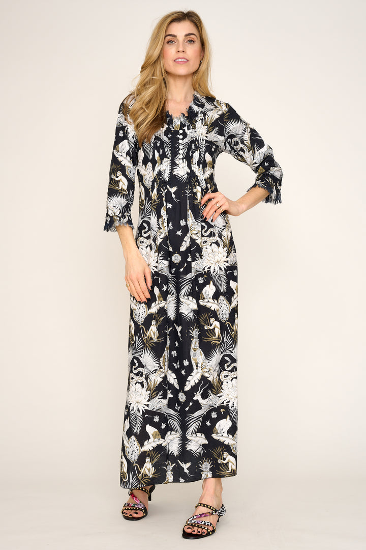 Cotton Annabel Maxi Dress in Black Tropical