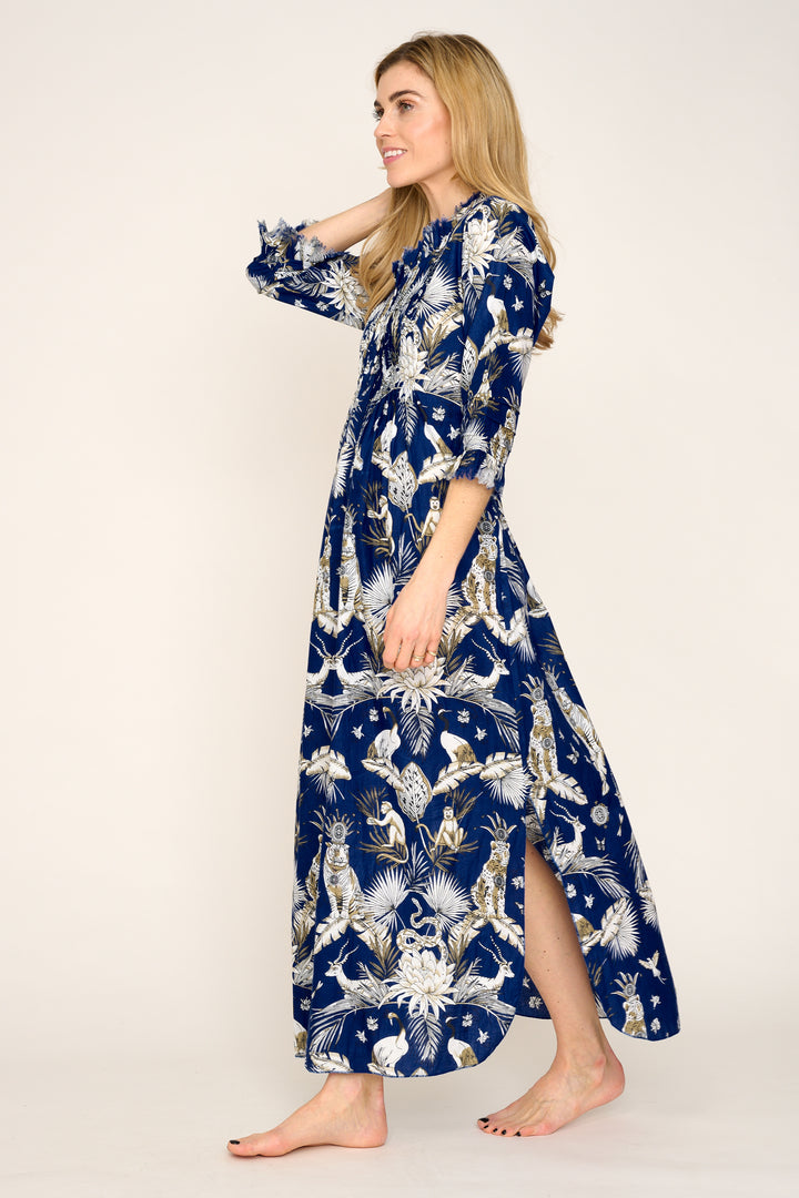 Cotton Annabel Maxi Dress in Navy Tropical