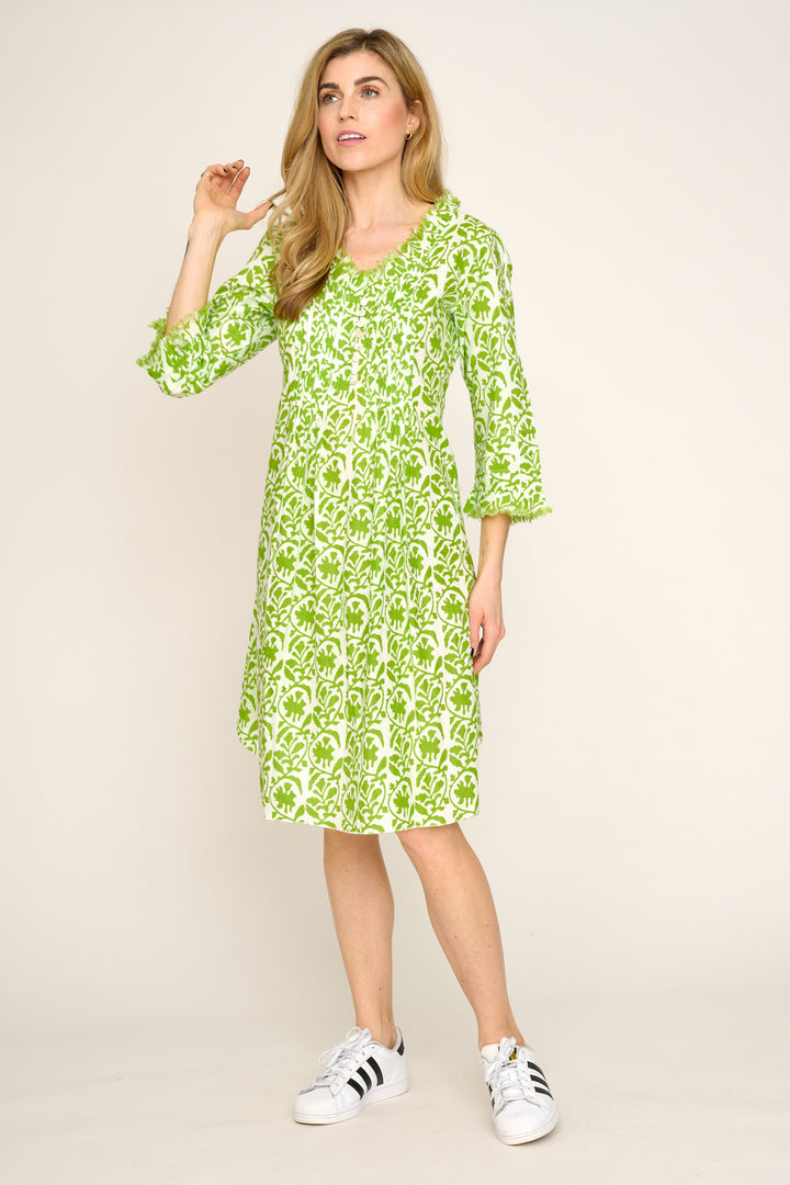 Annabel Cotton Tunic in White with Fresh Lime Trellis