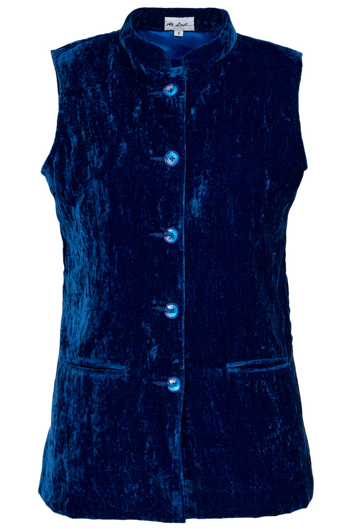 Short Silk Velvet Waistcoat In Sapphire Blue
