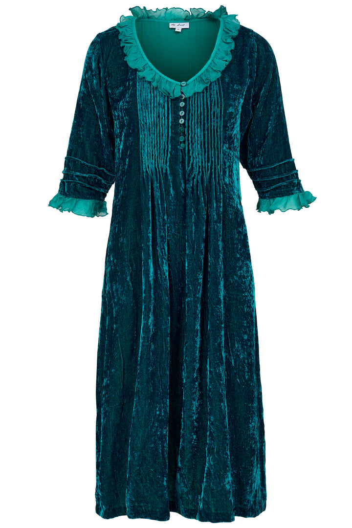 Silk Velvet Karen Dress in Kingfisher Blue