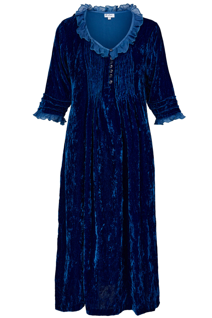 Silk Velvet Karen Dress in Sapphire Blue