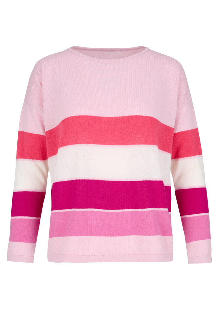 Cashmere Mix Sweater in Pink with Solid Multi Stripes