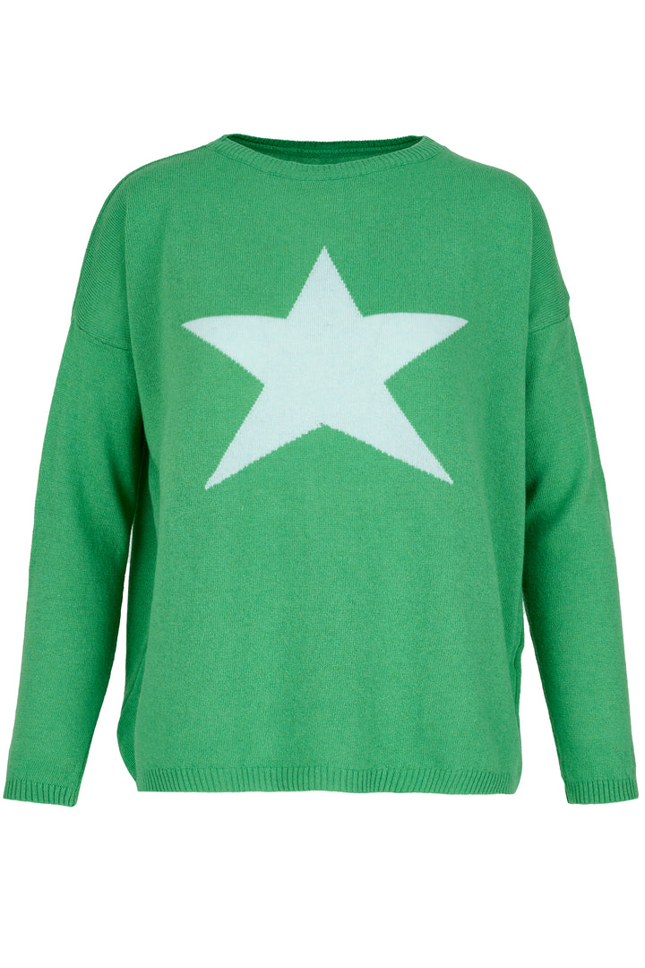 Cashmere Mix Sweater in Green with Mint Green Star