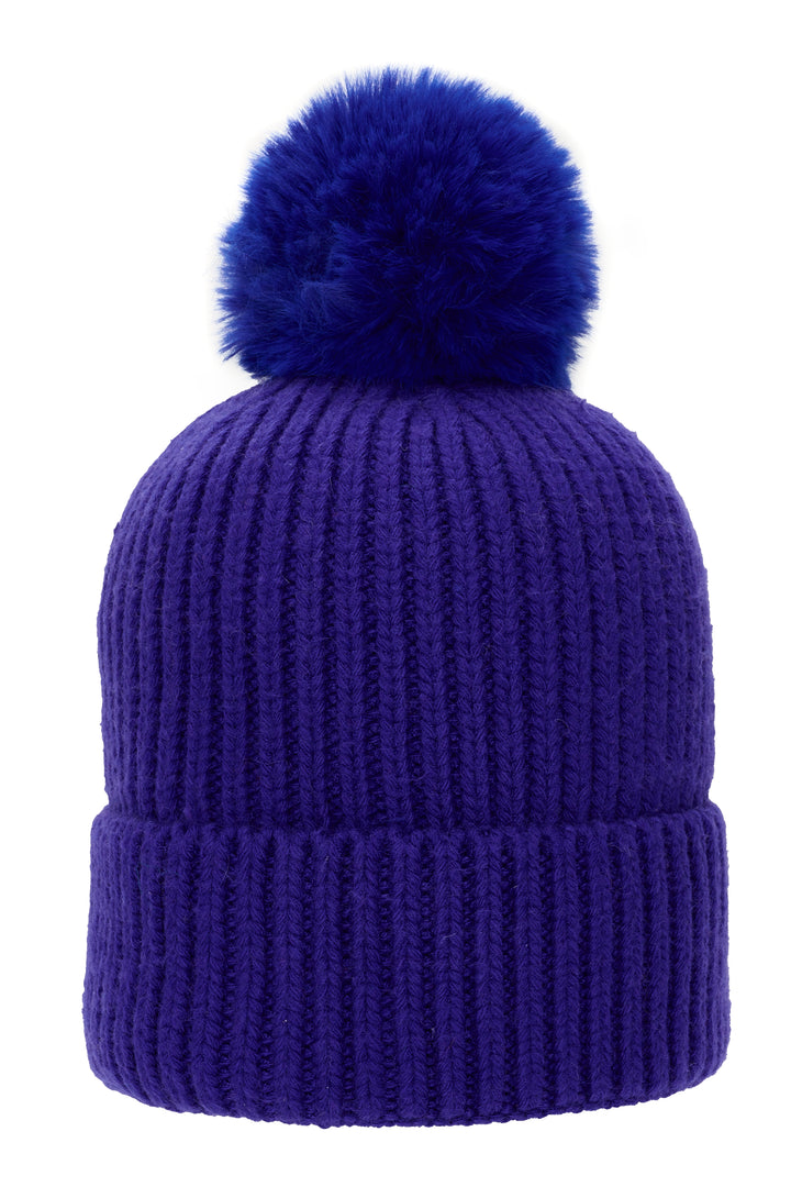 Super Soft Chunky Cashmere Hat with Pom Pom in Royal Purple