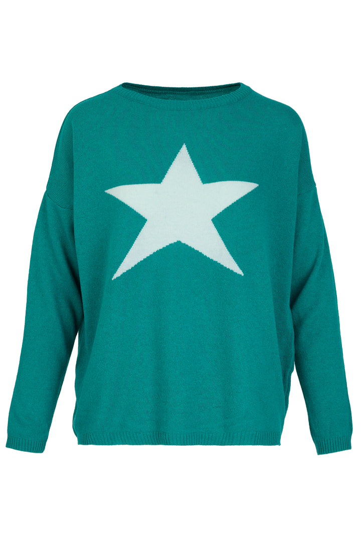 Cashmere Mix Sweater in Teal with Pale Teal Star