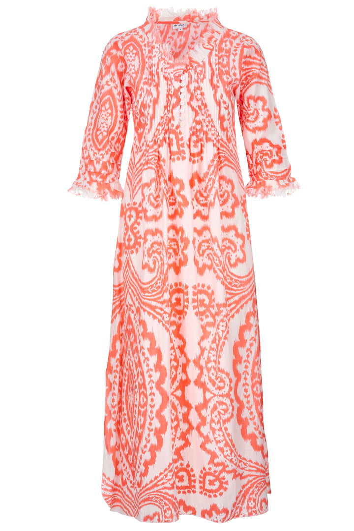 Cotton Annabel Maxi Dress in Orange & White Ikat