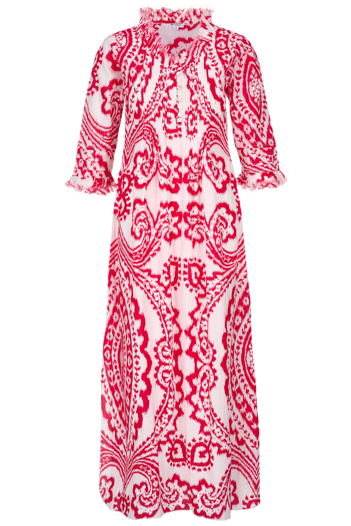 Cotton Annabel Maxi Dress in Red & White Ikat