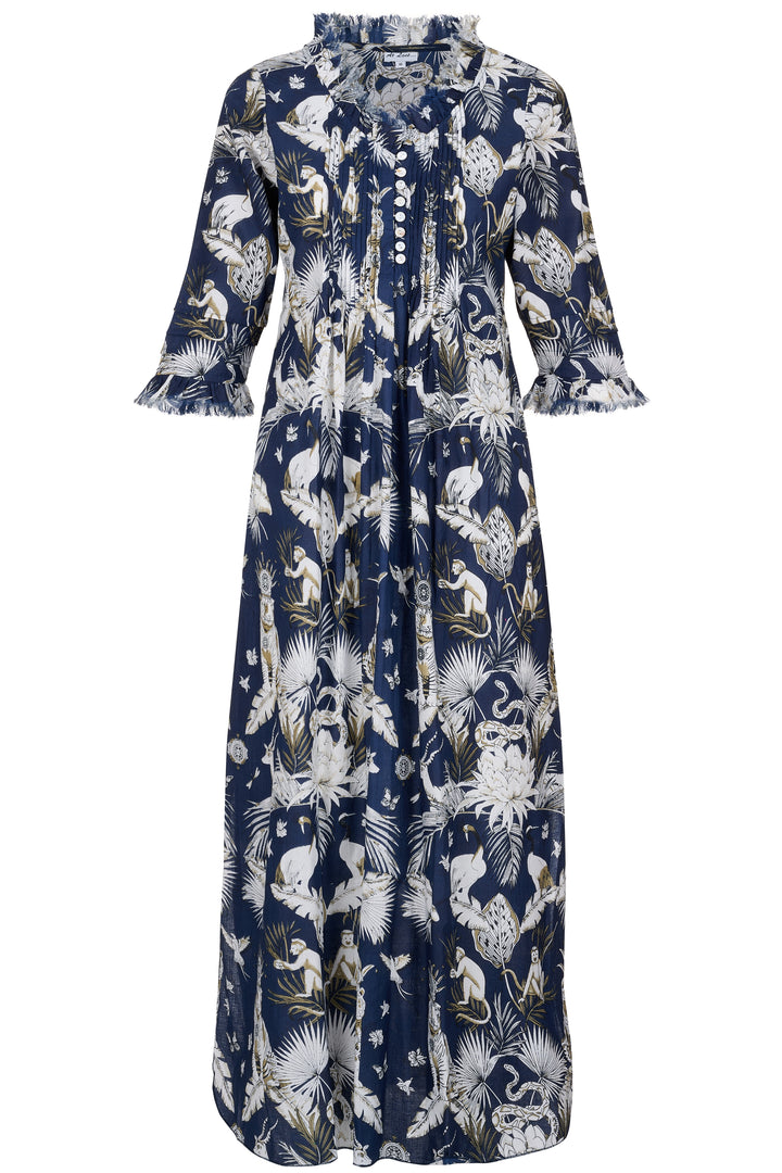 Cotton Annabel Maxi Dress in Navy Tropical