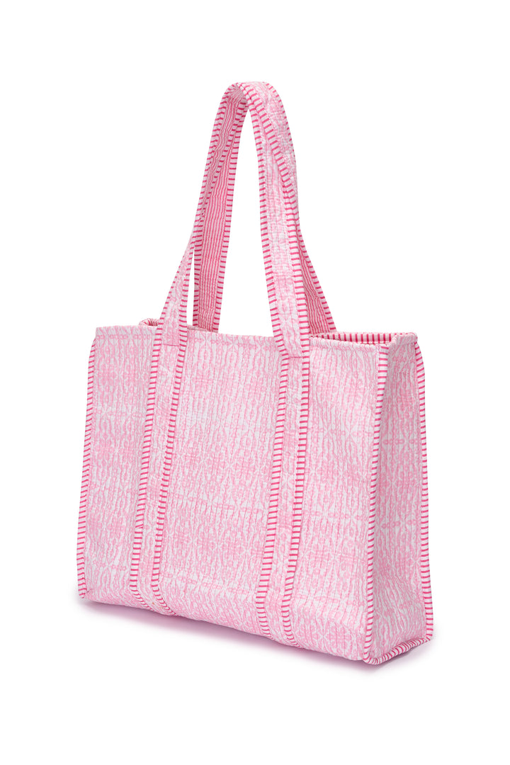 Cotton Tote Bag In Baby Pink & White