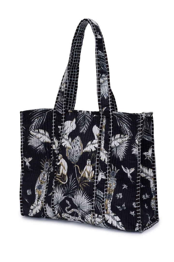 Cotton Tote Bag In Black Tropical