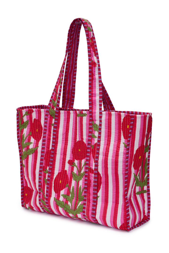 Large Cotton Tote Bag In Red Marigold