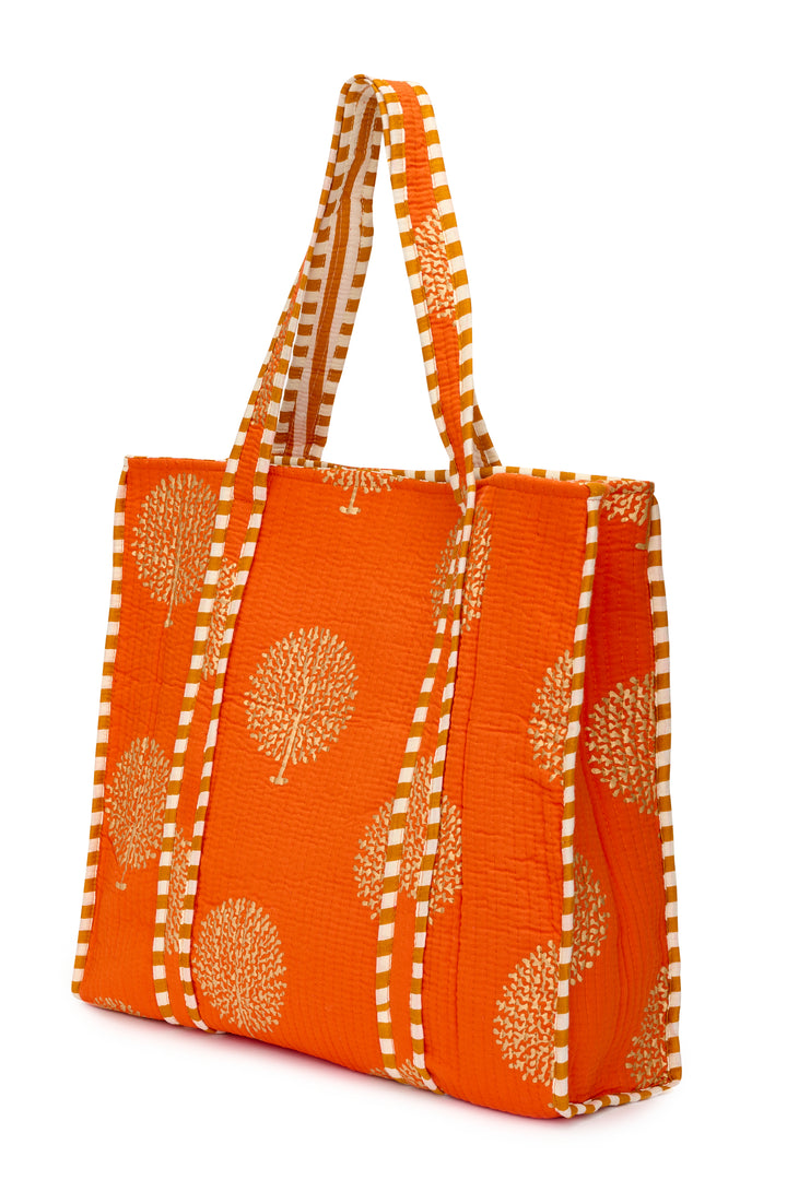 Large Cotton Tote Bag In Tangerine & Gold