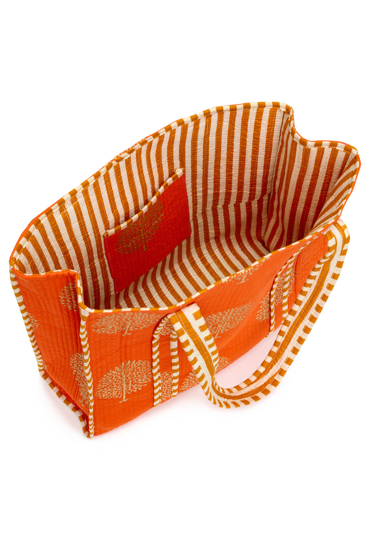Large Cotton Tote Bag In Tangerine & Gold