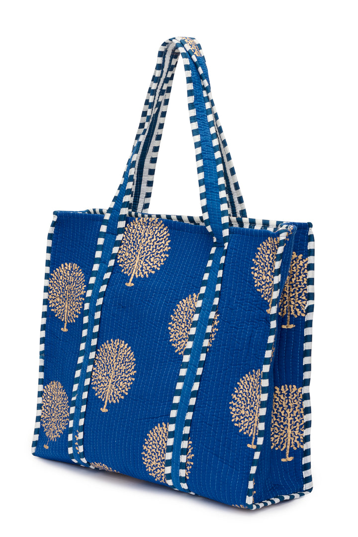 Cotton Tote Bag In Marrakesh Blue & Gold