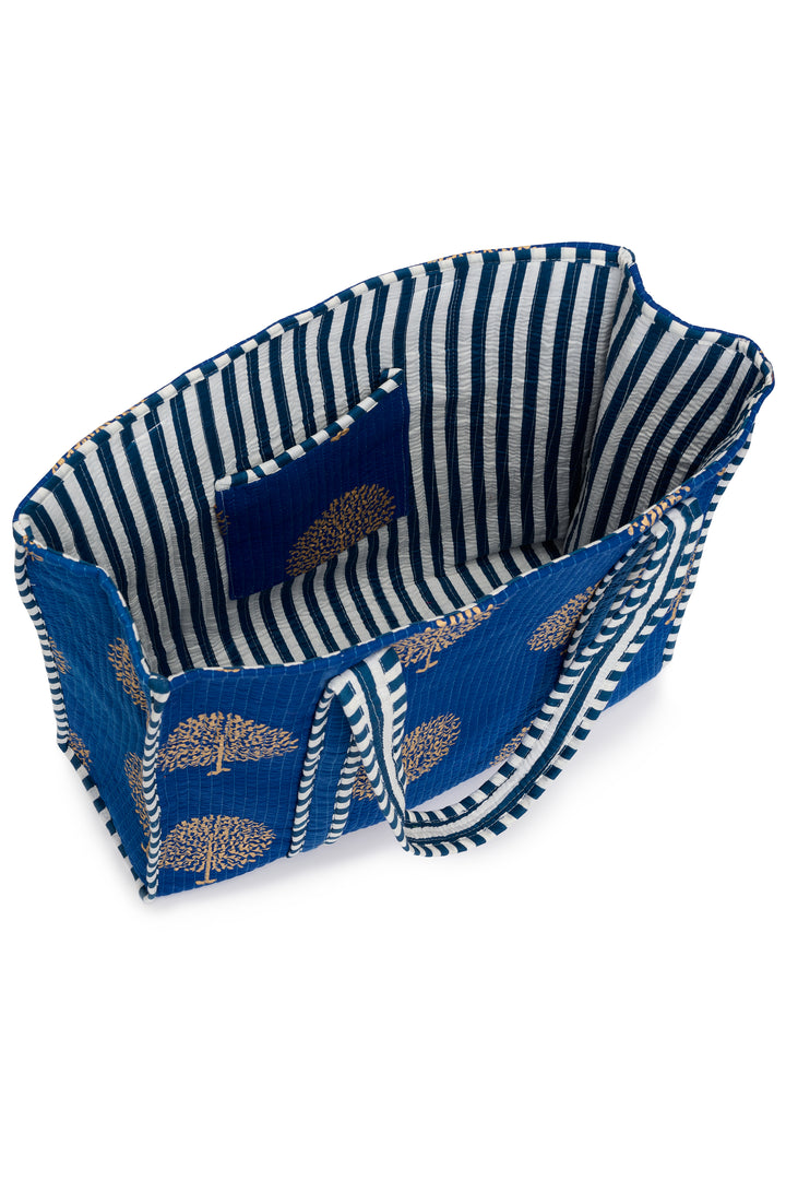 Large Cotton Tote Bag In Marrakesh Blue & Gold