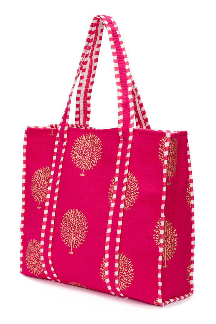 Large Cotton Tote Bag In Fuschia & Gold