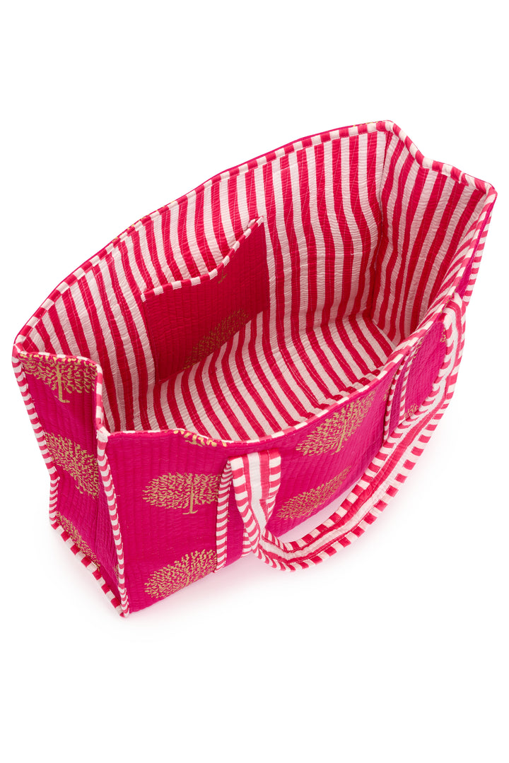 Large Cotton Tote Bag In Fuschia & Gold
