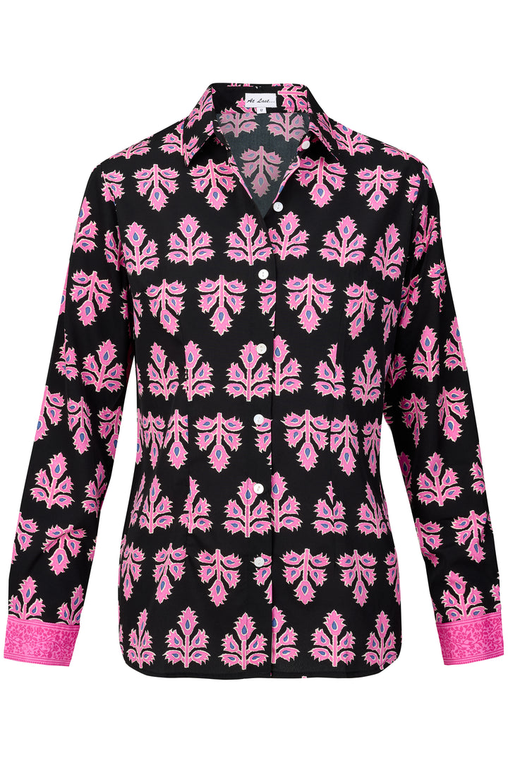 Mayfair Shirt In Black & Pink Thistle with Contrast Cuff