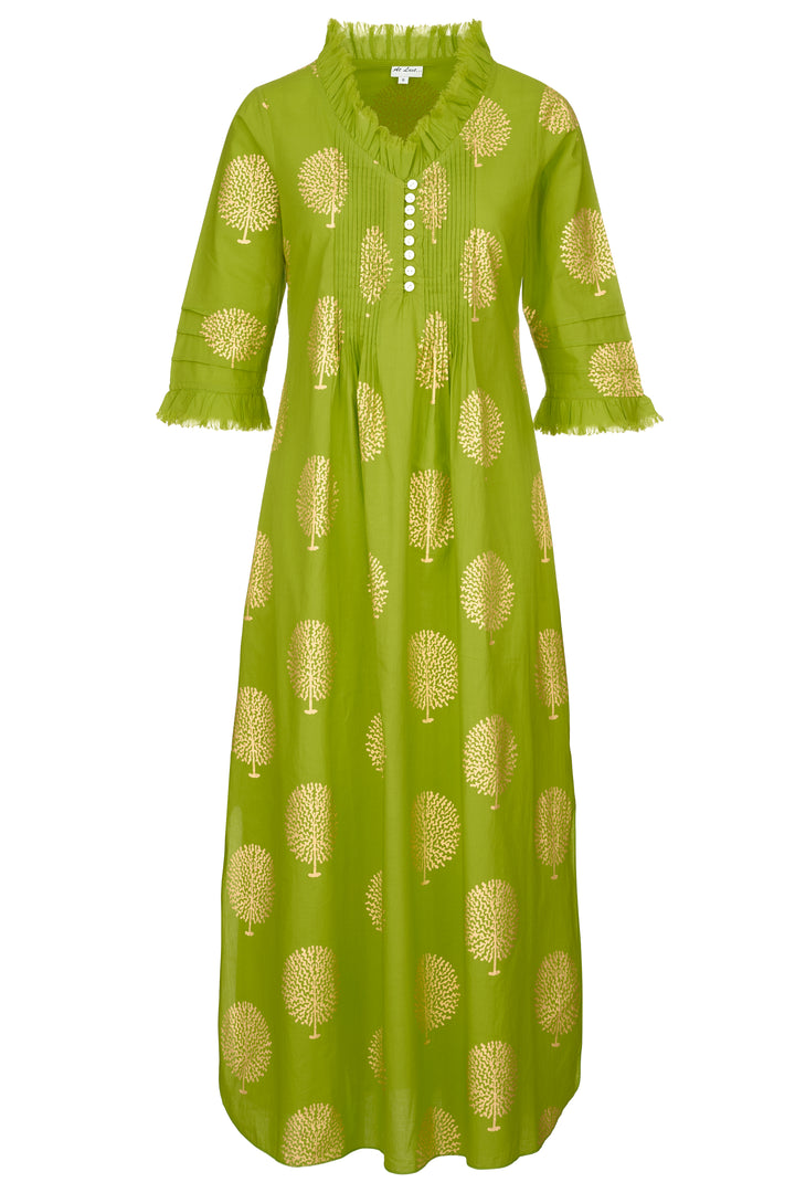 Cotton Annabel Maxi Dress in Lime & Gold