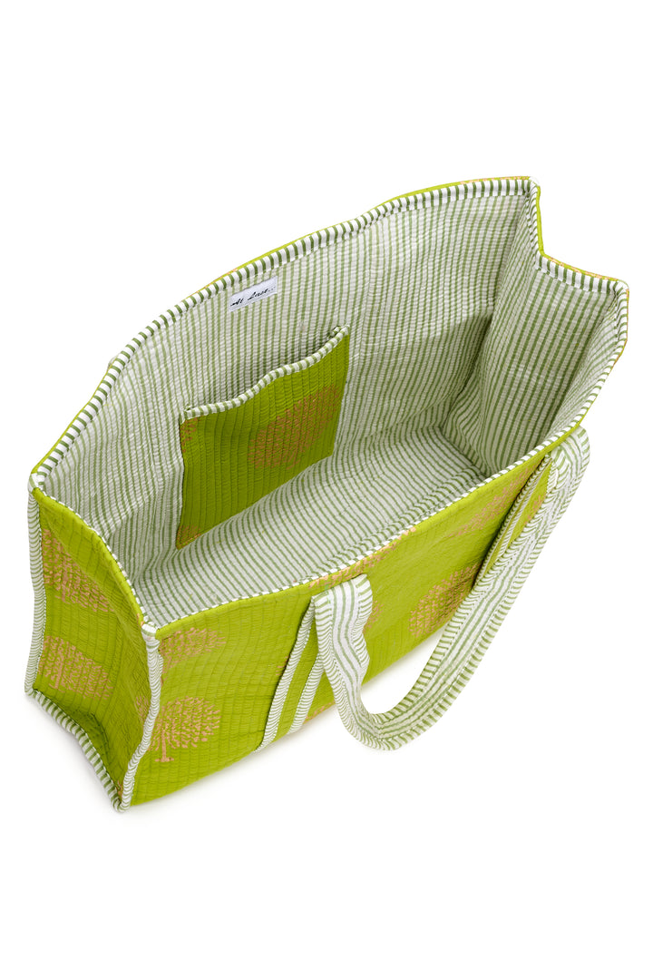 Large Cotton Tote Bag In Lime & Gold