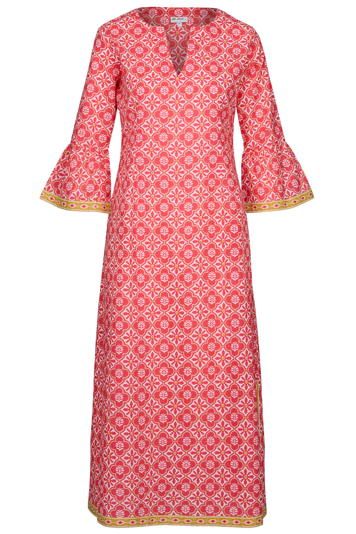 Cotton Belle Kaftan Dress in Coral & White Flower