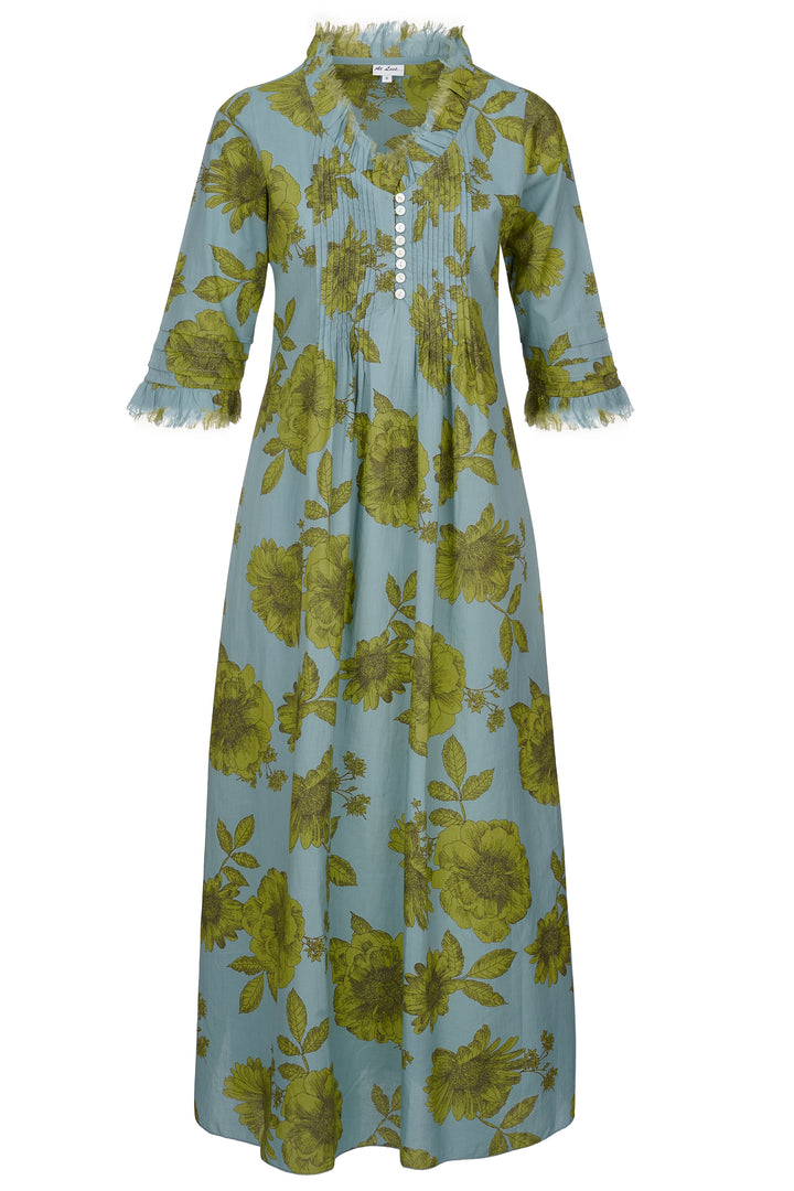 Cotton Annabel Maxi Dress in Lime & Grey