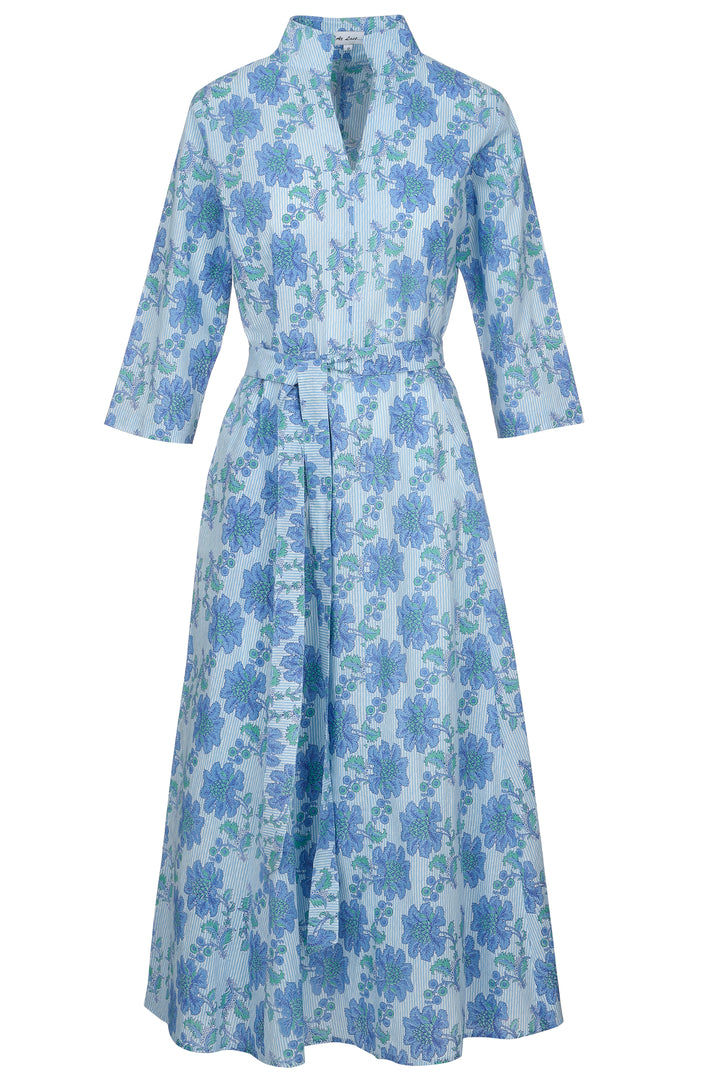 Cotton Chelsea Midi Dress in Blue Pinstripe