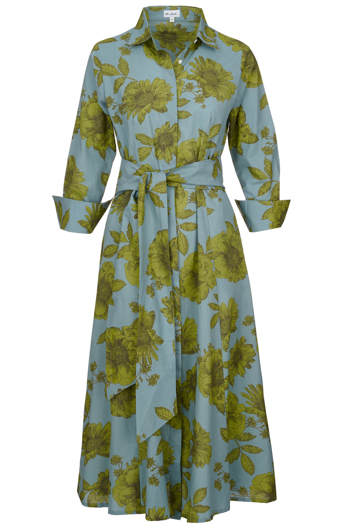Cotton Marigold Dress in Lime & Grey