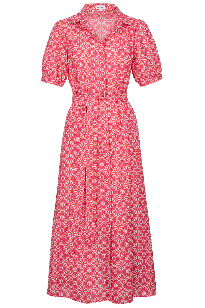 Cotton Maddie Dress in Coral & White Flower