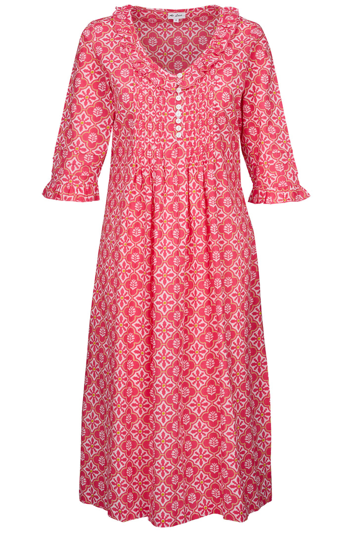 Cotton Karen 3/4 Sleeve Day Dress in Coral & White Flower