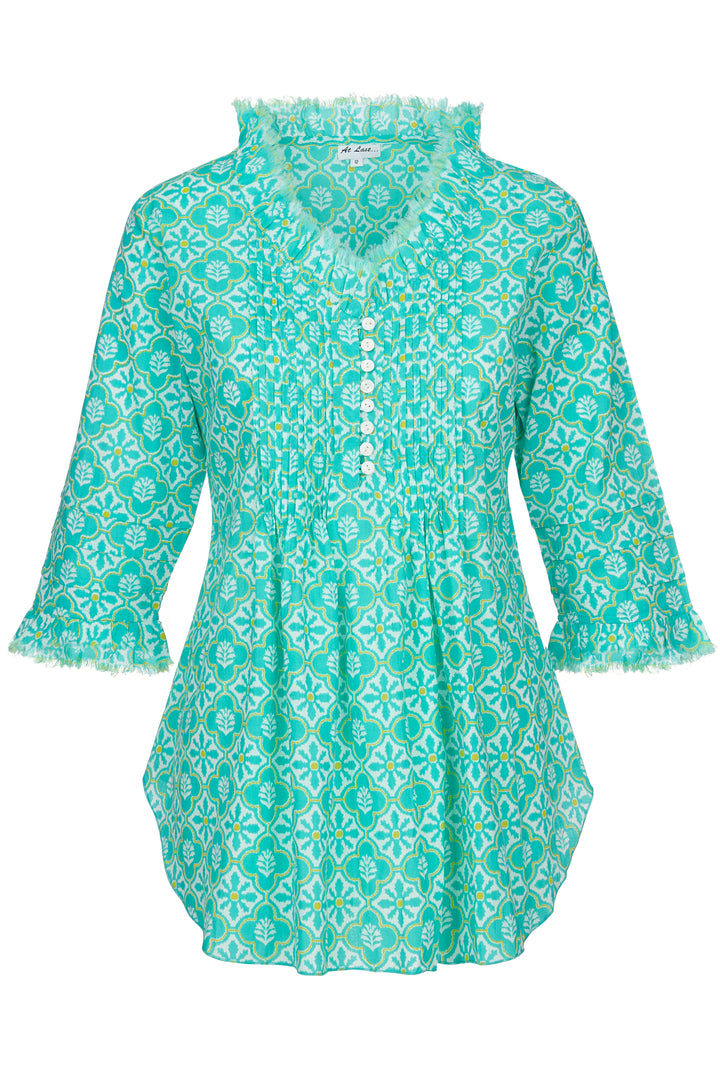 Sophie Cotton Shirt in Turquoise & White Flower