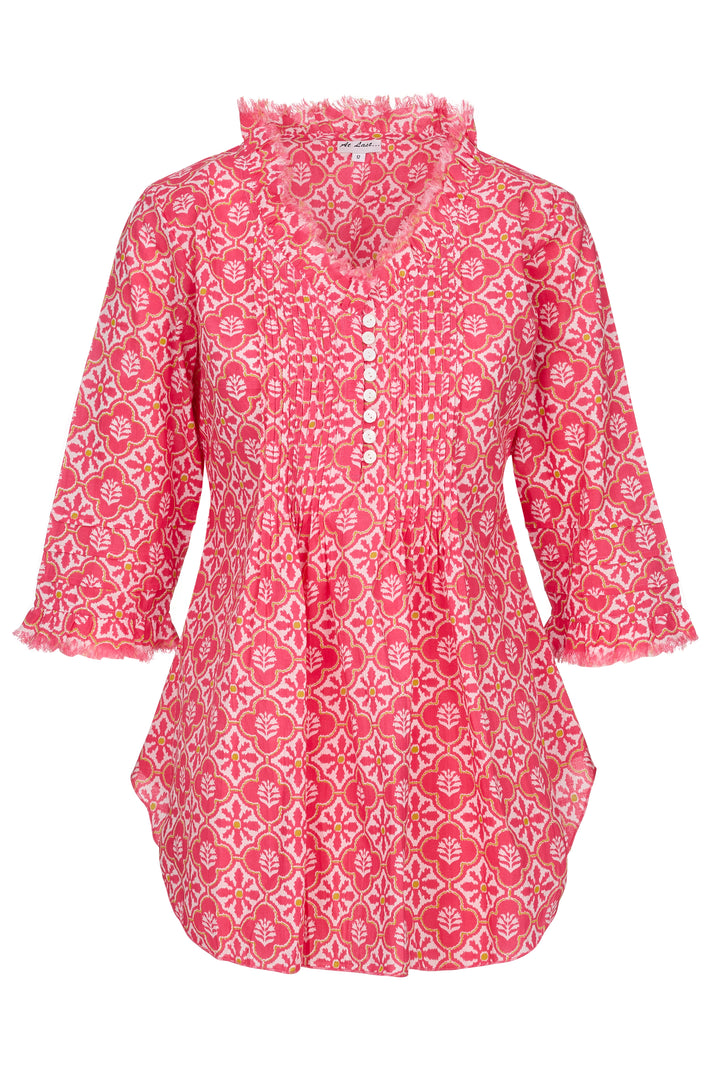 Sophie Cotton Shirt in Coral & White Flower