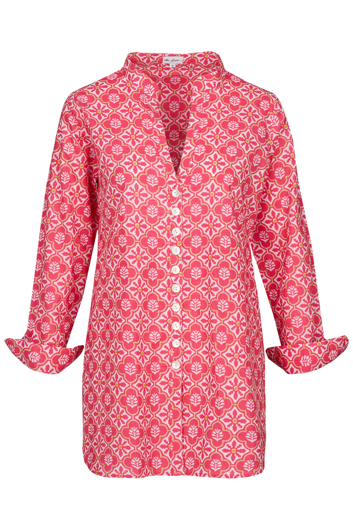 Cotton Louise Shirt in Coral & White Flower